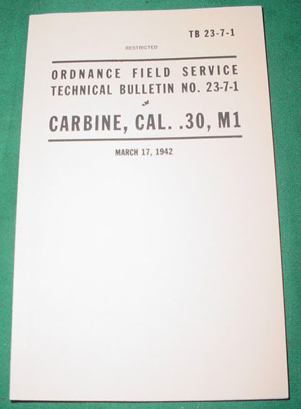 Booklet M1 Carbine, US Military TB 23-7-1 - Click Image to Close